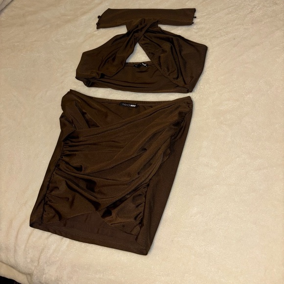 Fashion Nova 2 Piece Brown Halter Top & Skirt - Picture 3 of 4